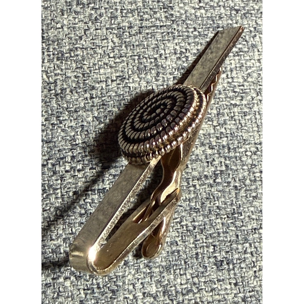 Vintage Gold Tone Spiral Rope‎ Design Tie Clip Mens Accessory